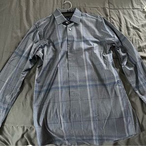Blue Grey Plaid Pattern Dress Shirt